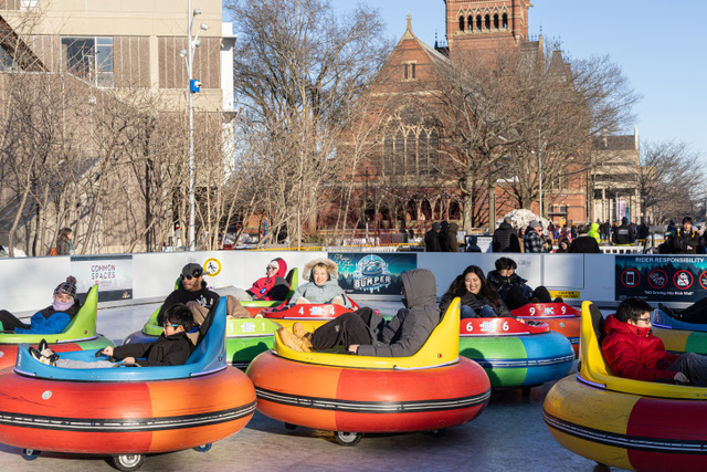 How Harvard Transformed a Campus Plaza Into a Winter Wonderland — With Synthetic Ice and Bumper Cars