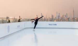 A girl ice skating on synthetic ice